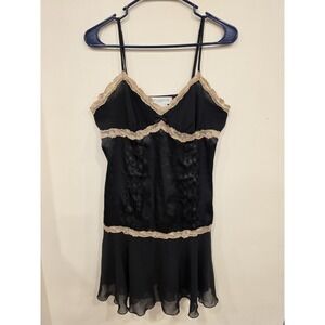 Edina Ronay London Black Lace Satin Slip Dress Womens LG Babydoll Y2K